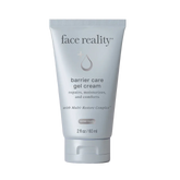 Tube of 'face reality' barrier care gel cream on a beige background