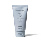 Tube of 'face reality' cran-peptide cream on a white background
