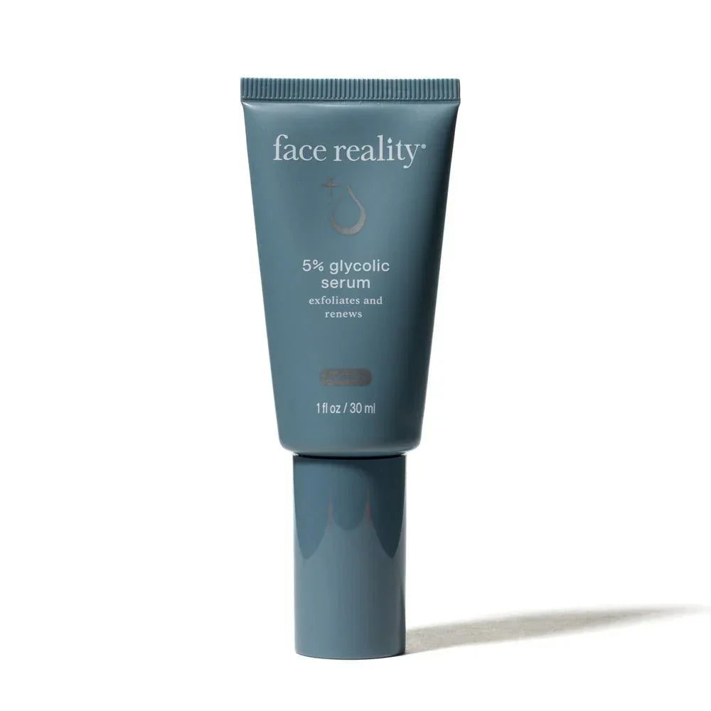 Face Reality 5% glycolic acid serum tube for exfoliating and renewing skin
