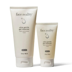 Two tubes of ultra gentle gel cleanser daily antioxidant wash for acne-prone skin on white background