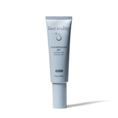 Hydrating gel in light blue tube labeled hydraBalance, designed for acne-prone skin care