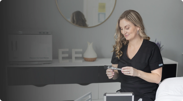 Esthetician preparing skincare treatment in a modern facial spa room